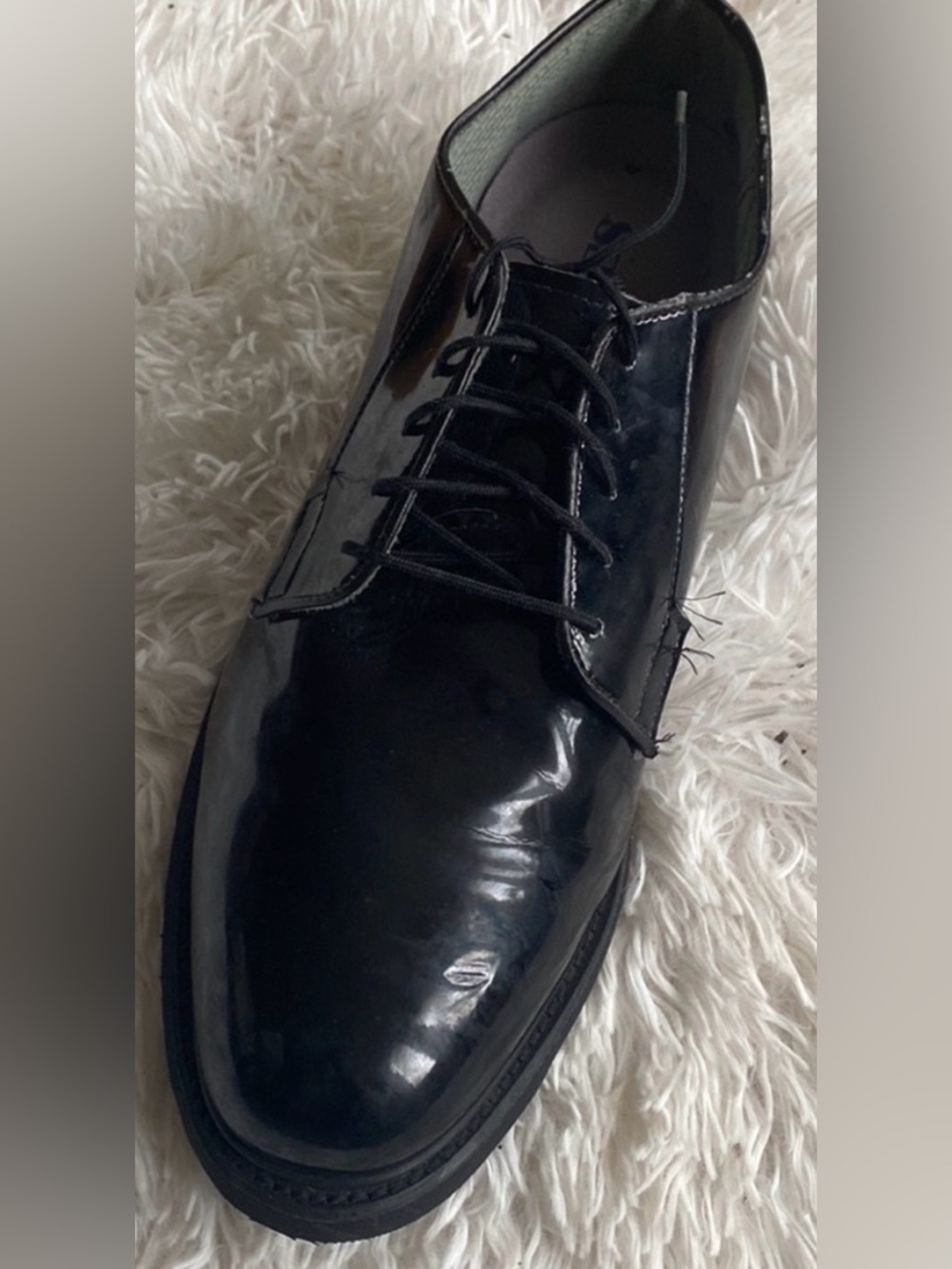 Bates men black Sz 12 black High gloss patent leather military lace up shoes